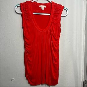 Orange Ruched Tank Top | Draped Sides | Size Small